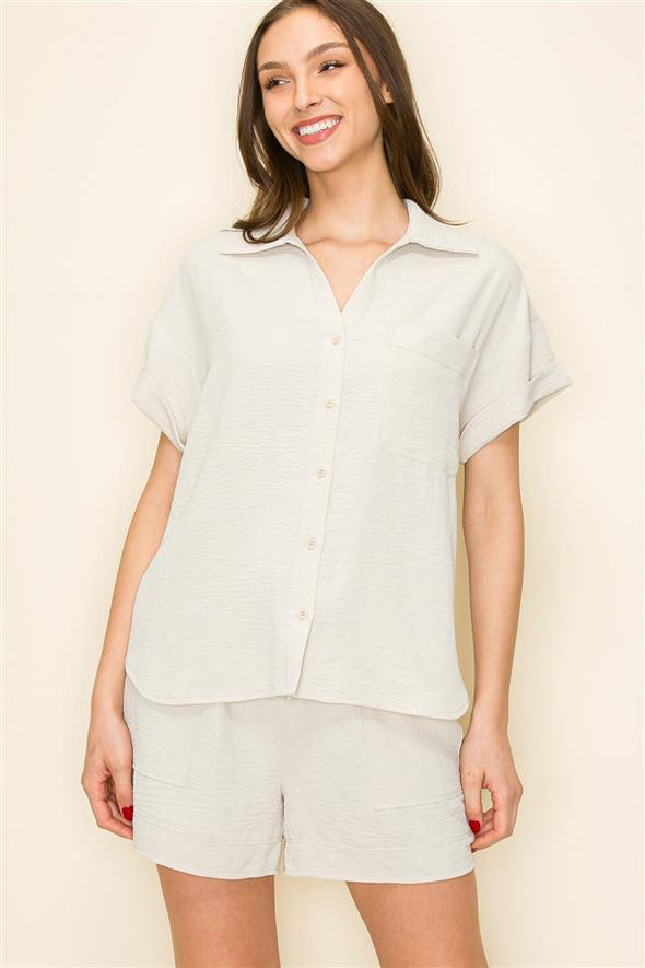The Tory Textured Short Sleeve Button Up