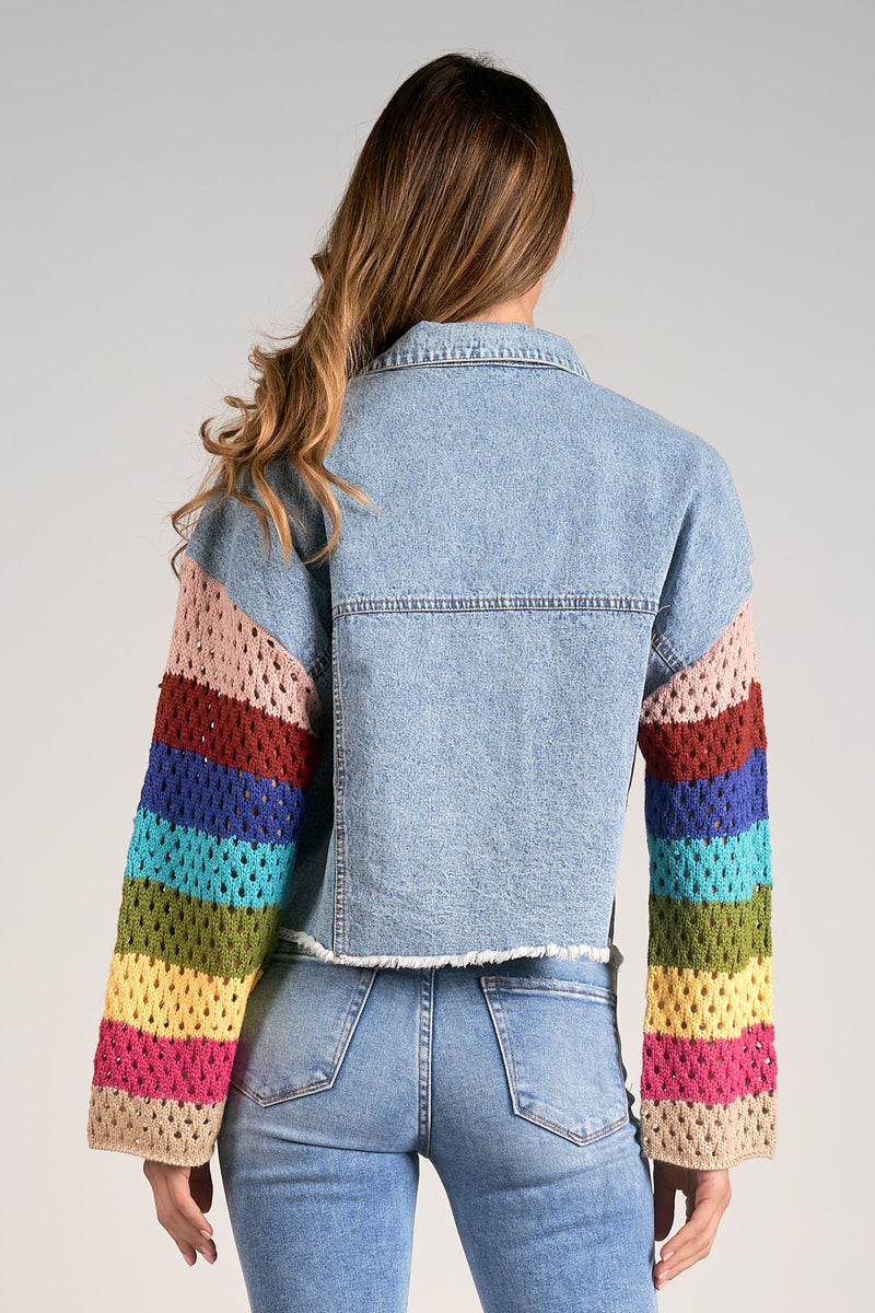 The Fiona Crochet Sleeve Denim Jacket OneNine Boutique