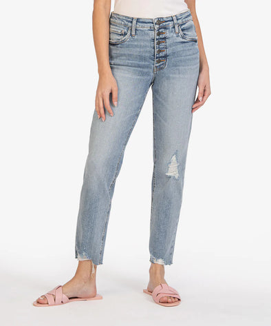 The Rachael Exposed Button Mom Jeans - Dignify
