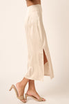mitto shop stretch satin side slit midi skirt elastic waist shell cream