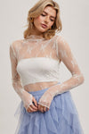 bluivy floral embroidery lace mesh long sleeve layering top ivory sheer