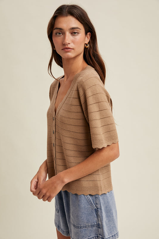 The Cassandra Scalloped Button Up Sweater