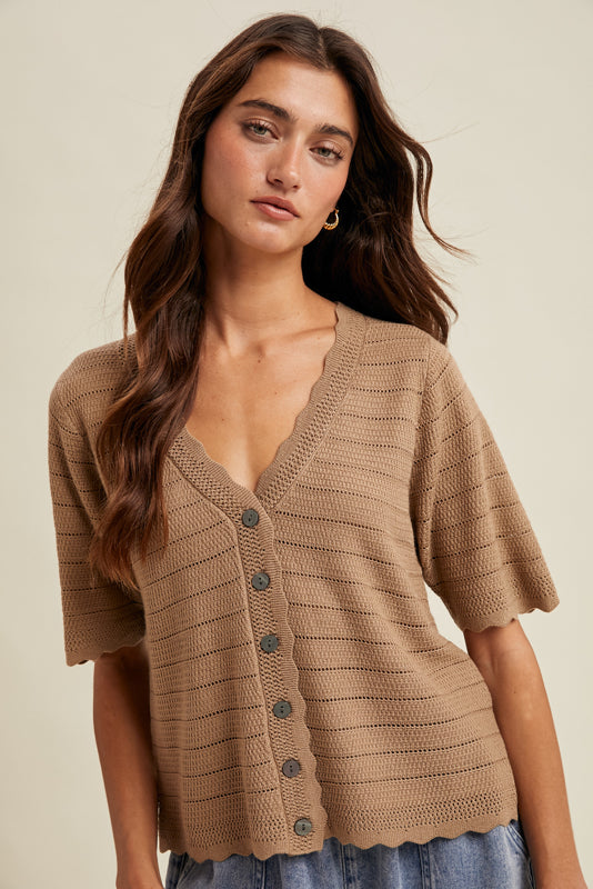 The Cassandra Scalloped Button Up Sweater