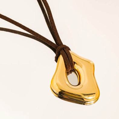 leather cord gold pendant necklace 