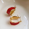 burgundy enamel hoop gold earrings