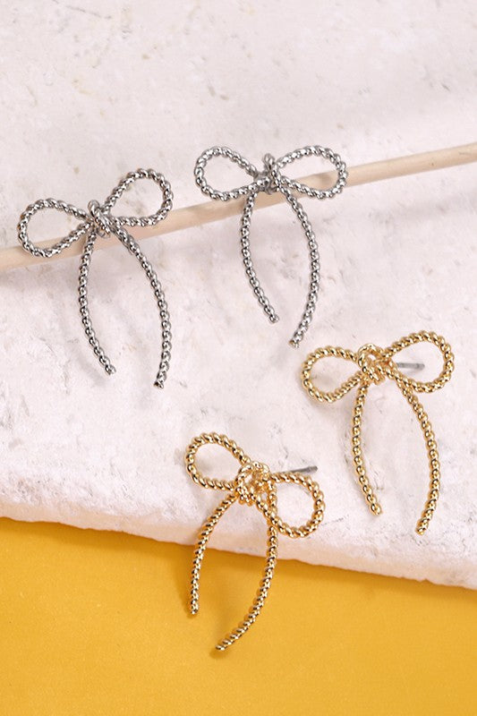 rope bow stud earrings gold silver
