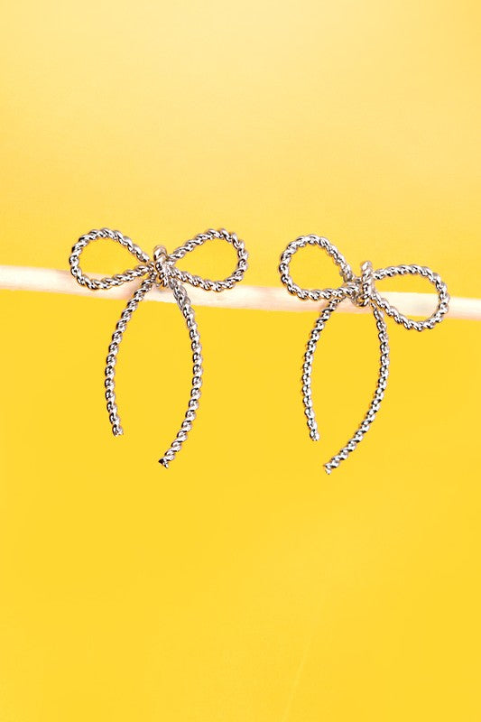 rope bow stud earrings silver