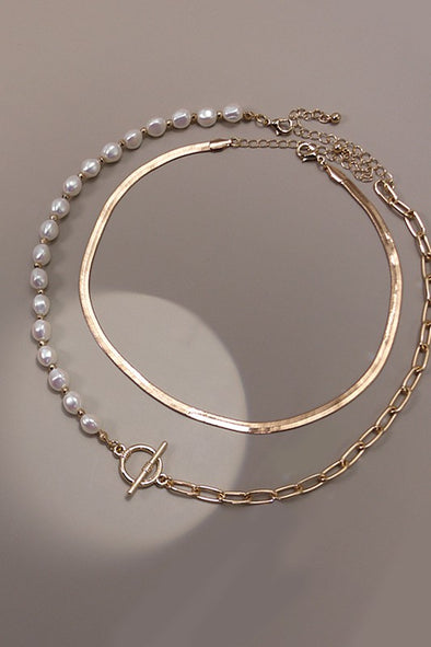 mix pearl link chain multi layer necklace