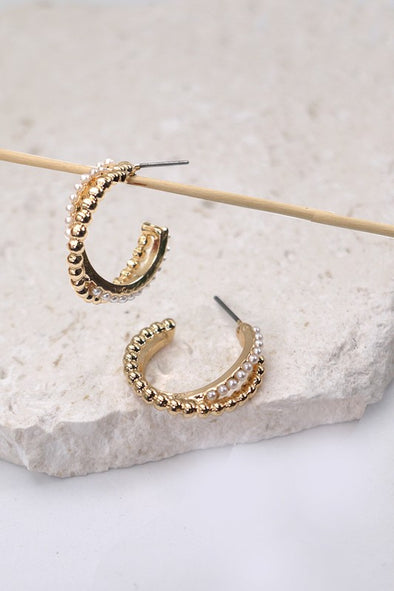 intertwined pearl twisted dainty gold hoop earrings mini hoop earring