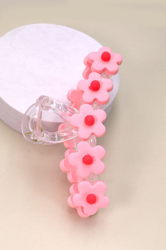 floral decorated hair claw clip translucent crescent shape pink