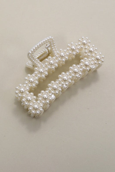 pearl hair claw clip flower ivory