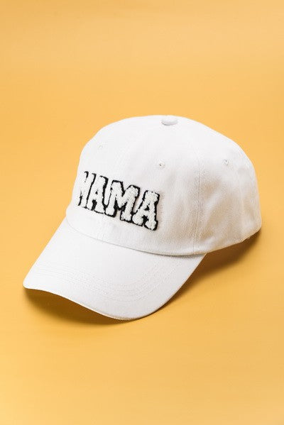 sherpa lettering mama baseball hat white