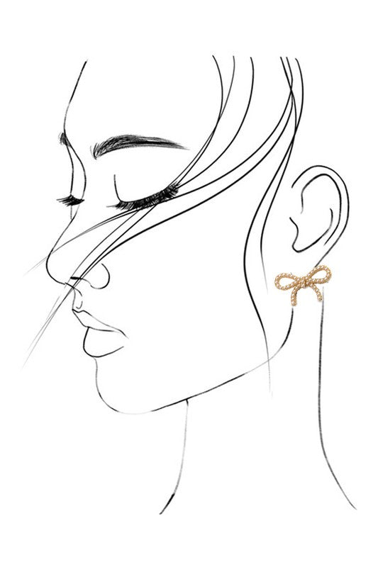 pearl bow stud earrings gold