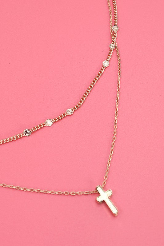 double layered cross necklace