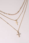 multi layer gold double cross necklace