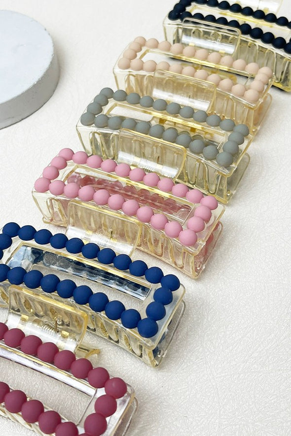 matte rectangle cutout beaded hair claw clip multi color