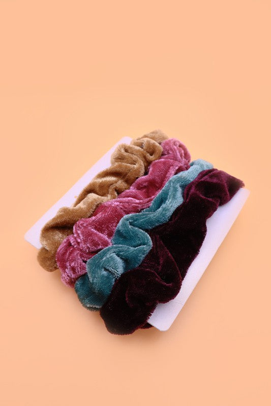 4 piece set velvet scrunchies thin soft holiday fall winter