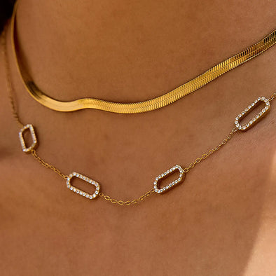 non-tarnish rhinestone pendant station gold necklace