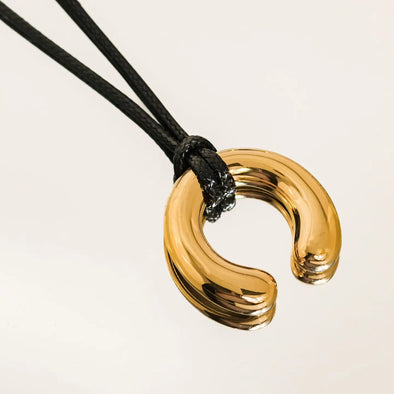 18k gold plated leather cord horseshoe necklace