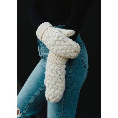 cozy knit mittens fleece lined cream