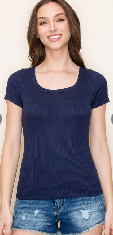 staccato scoop neck short sleeve fitted tee basic top navy