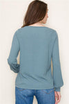 staccato dusty blue long sleeve textured blouson knit top scoop neck relaxed fit womens fall winter basic