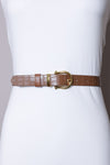 textured genuine leather belt gold buckle