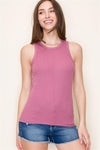 mauve staccato high neck ribbed fitted tank