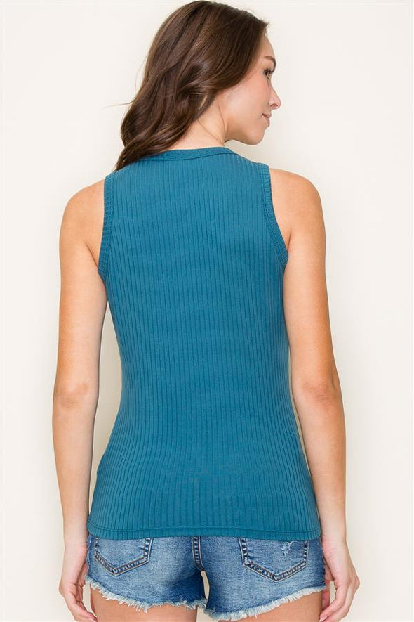 staccato basic ribbed high neck tank fitted crewneck sleeveless dark jade