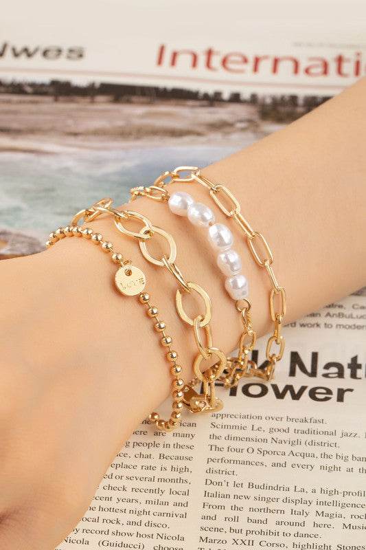 The Zoe Pearl Detail Chain Bracelet Set