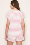  pink staccato crewneck short sleeve rib banded textured jaquard striped tee