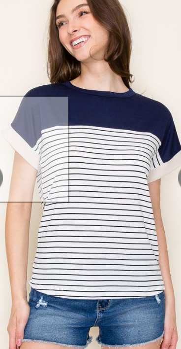 crewneck short sleeve colorblock terry stripe tee staccato navy ivory