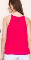 hot coral pintucked neck sleeveless chiffon cami tank blouse staccato