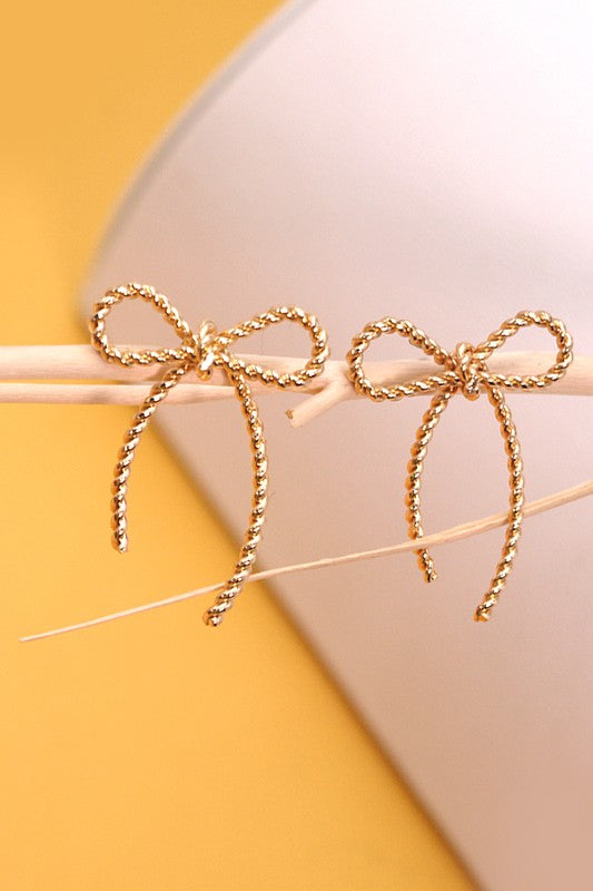 rope bow stud earrings gold