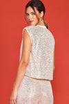 sequin muscle tank crewneck boxy fit neutral champagne