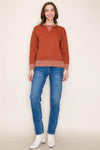 staccato rust crewneck ribbed neckline long sleeve terry knit pullover top relaxed fit