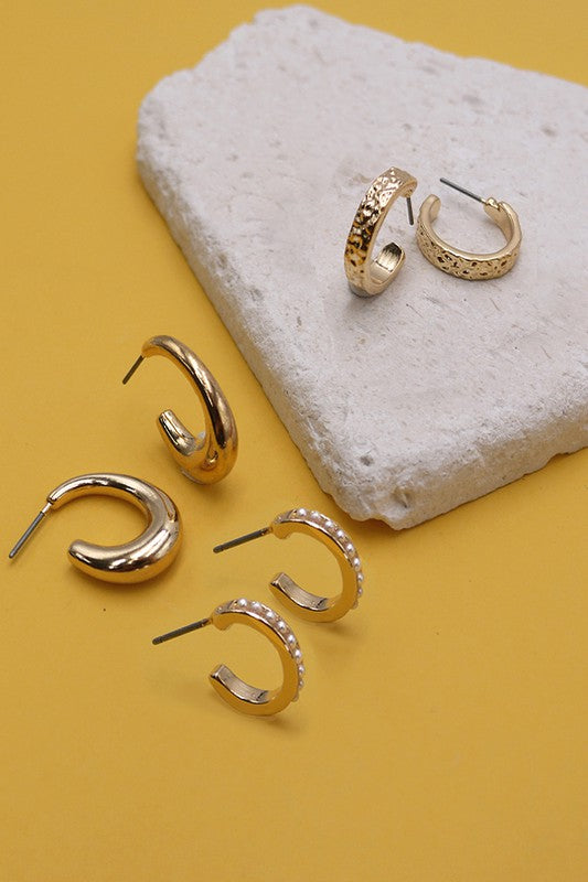 The Macy Pearl Mini Hoop Earring Set