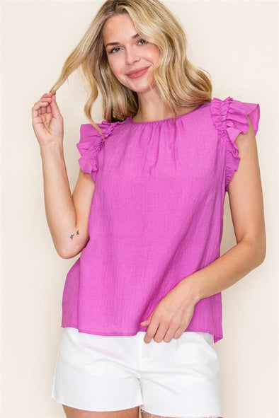 staccato ruffle sleeve blouse short sleeve high neck relaxed fit lilac