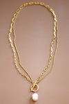 18k gold plated two layer gold necklace pearl toggle