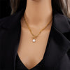 18k gold plated two layer gold necklace pearl toggle