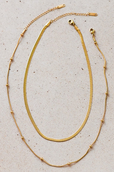 18k gold plated layered ball chain necklace