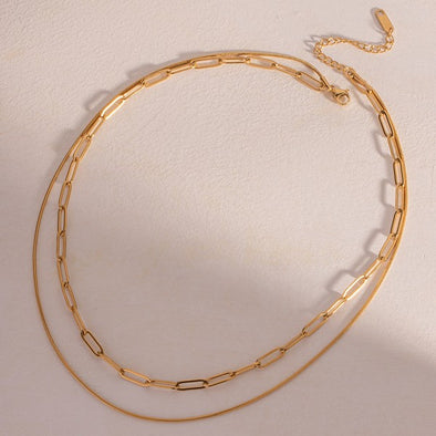 kelsey gold layered necklace paperclip chain
