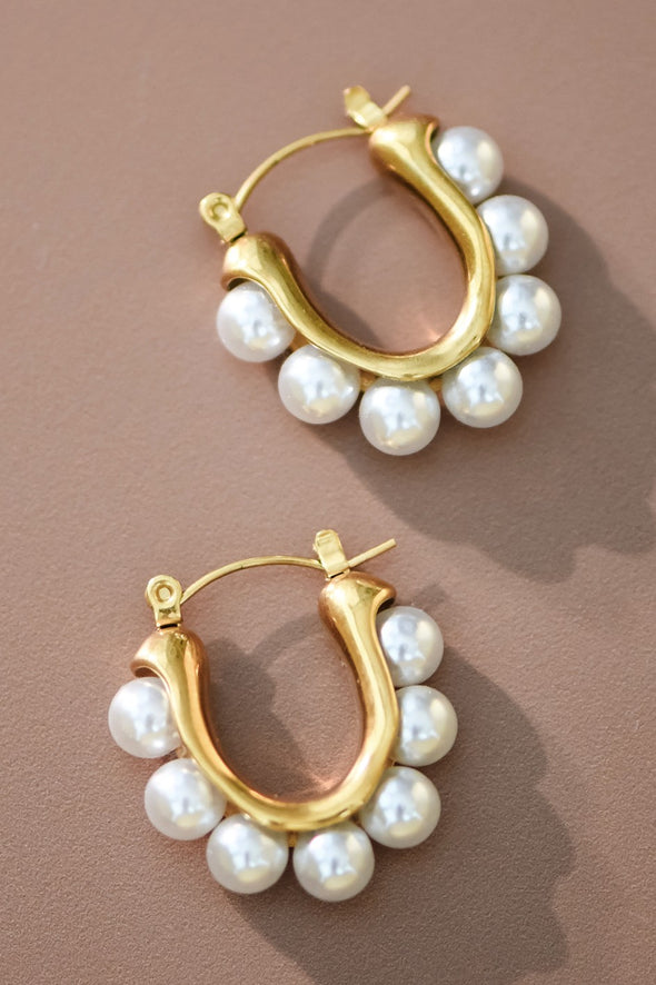 18k gold pearl hoop earrings