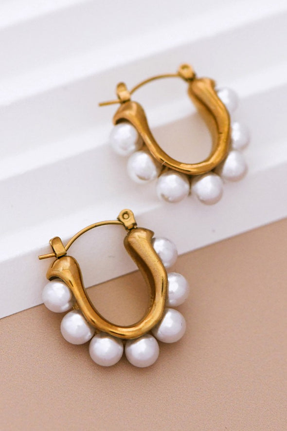 18k gold pearl hoop earrings