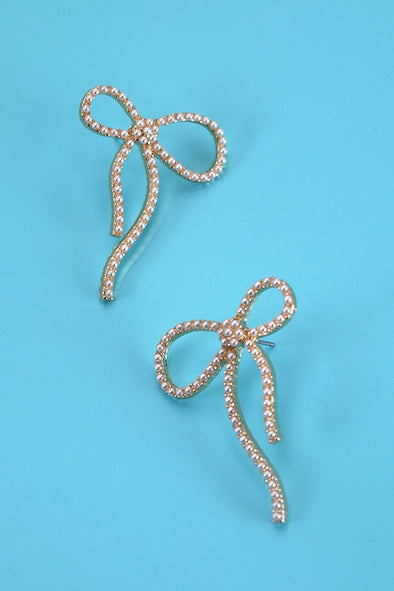 gold pearl bow stud earrings non-tarnish