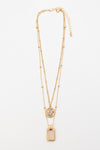 double layered gold necklace stone coin pendant gold bead chain 