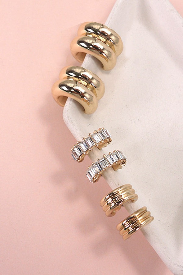 The Daniela Baguette Stone Hoop Earring Set