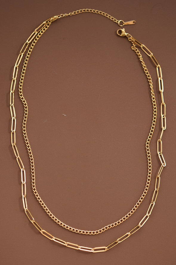 18K layered gold necklace paperclip chain dainty chain