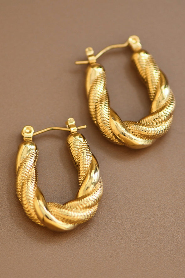 18k gold plated twisted hoop chunky earrings