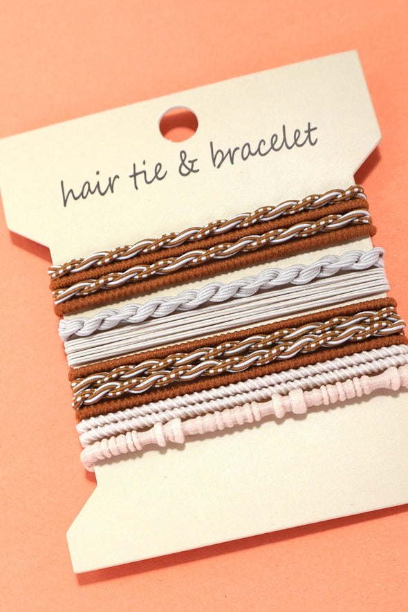 hair tie and bracelet set dual purpose brown off white